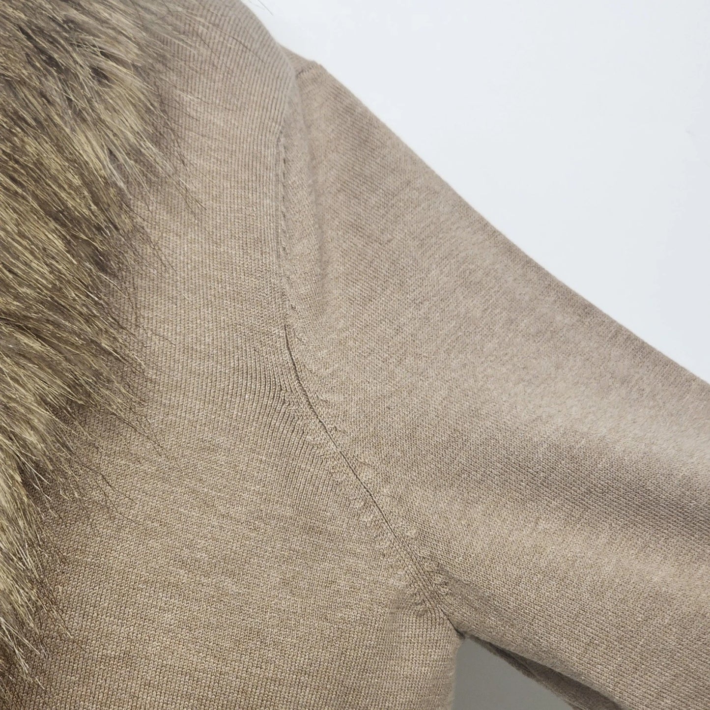 New York & Company Tan Cardigan Faux Fur Collar Size Medium