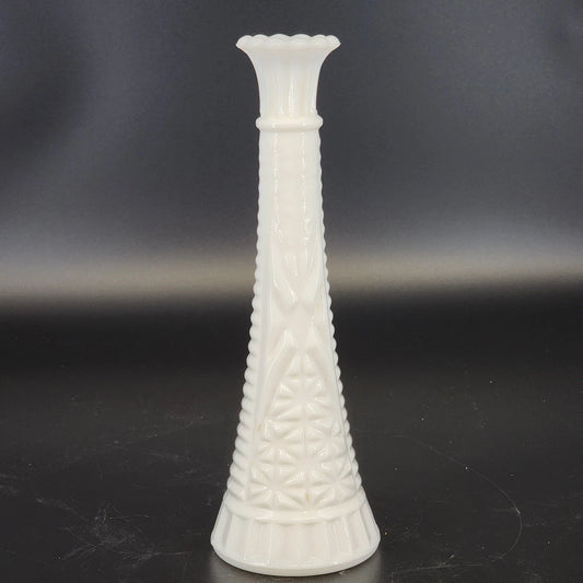 Anchor Hocking Milk Glass Stars and Bars Bud Vase 9" Tall Glossy White Glass Vtg