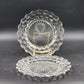 2 Fostoria American Clear Dinner Plates 9.5" Cubist Design Pressed Glass Vintage