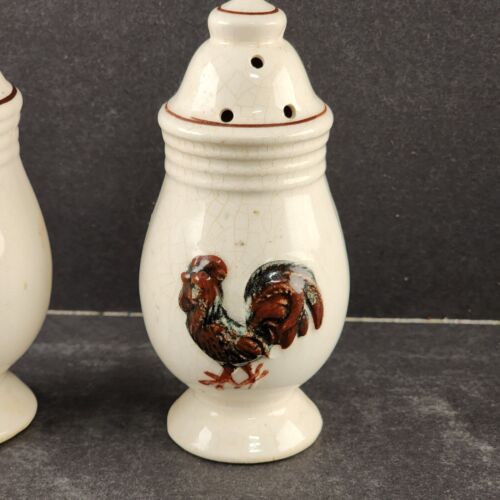 Rooster Chicken Salt & Pepper Shakers VG Pottery 4.5" Tall Vintage No Stoppers