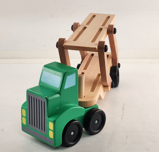 Melissa and Doug Wooden Toy Car Carrier Truck and Trailer Kids Classic No Cars