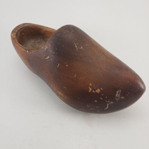 Vintage Single Dutch Wooden Shoe No Markings Paint Splatters Scratched Been Worn