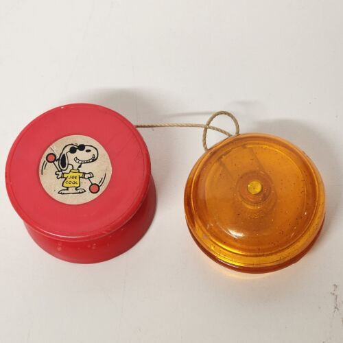 2 Vintage Yo-Yos Genuine Duncan Gold Award Clear Orange & Snoopy Joe Cool Red