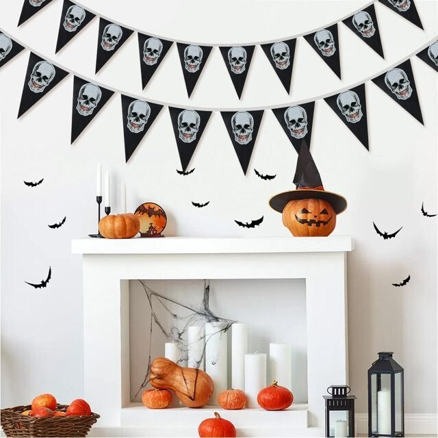 3 Pc Halloween Skull 10 Flag Banner 11" Garland Spooky Bloody Pirate Party Decor