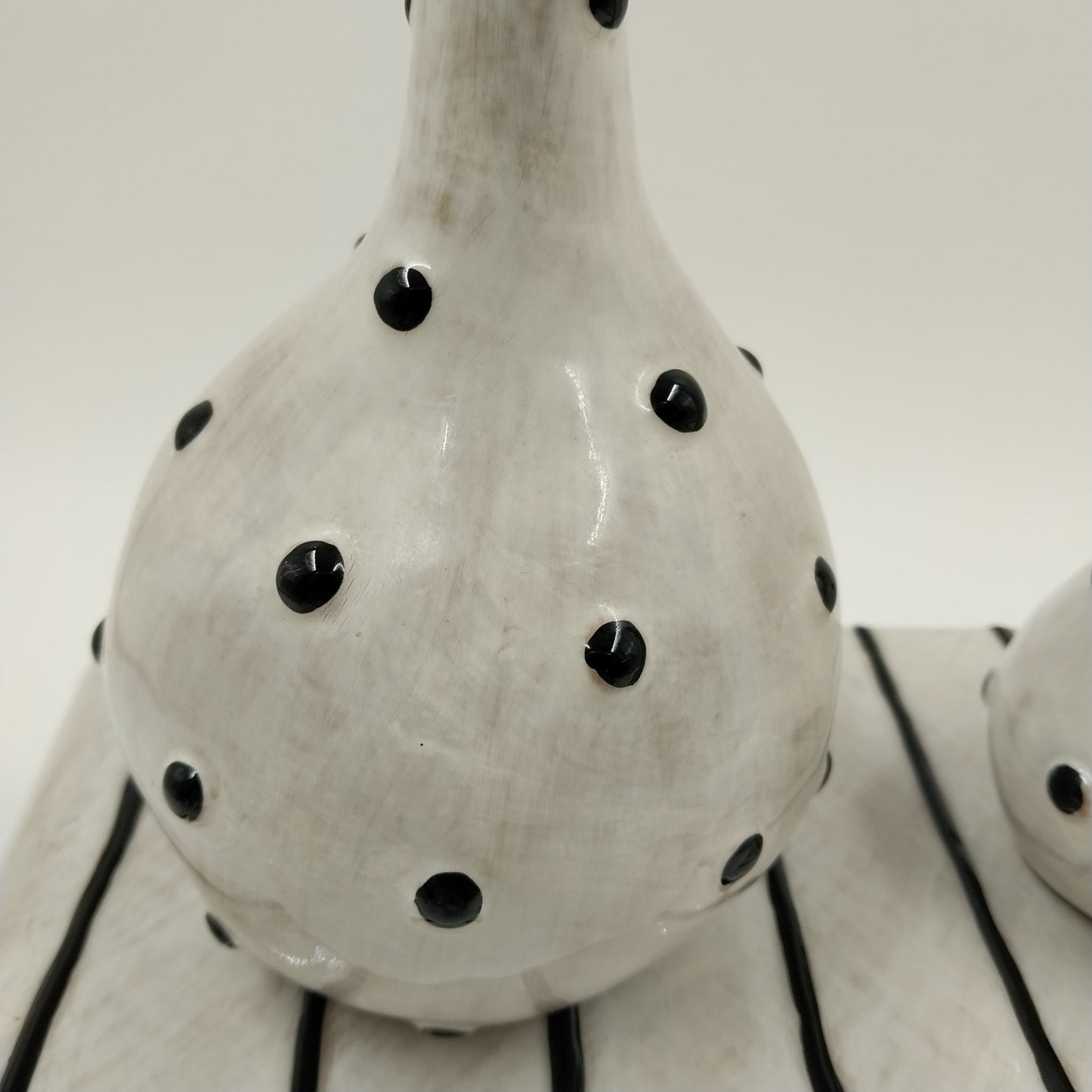 Studio B White Black Polka Dots Art Design with Striped Table Ceramic Vase Set