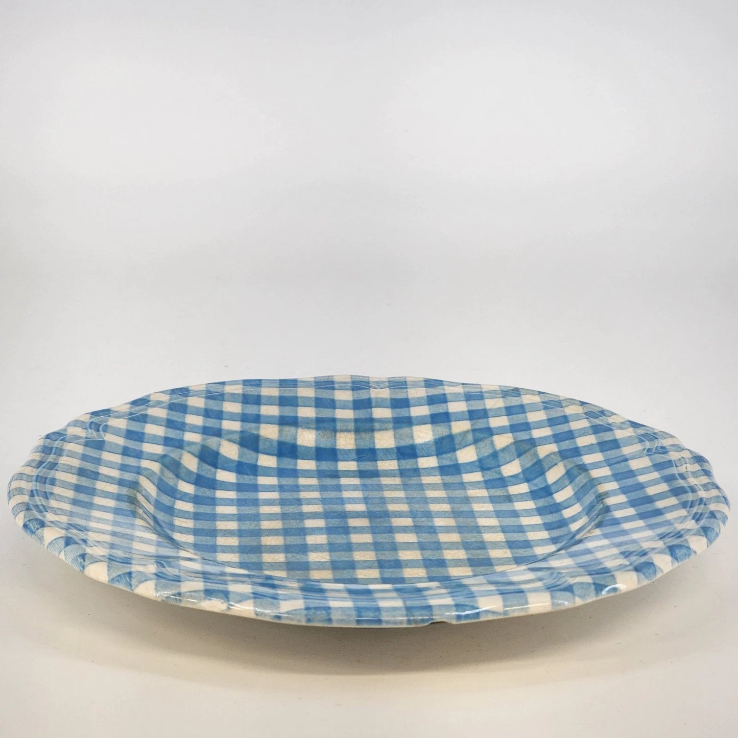 2 Linda Ironstone 4008 Salad Plates Blue White Gingham 7.5" Japan Crazing