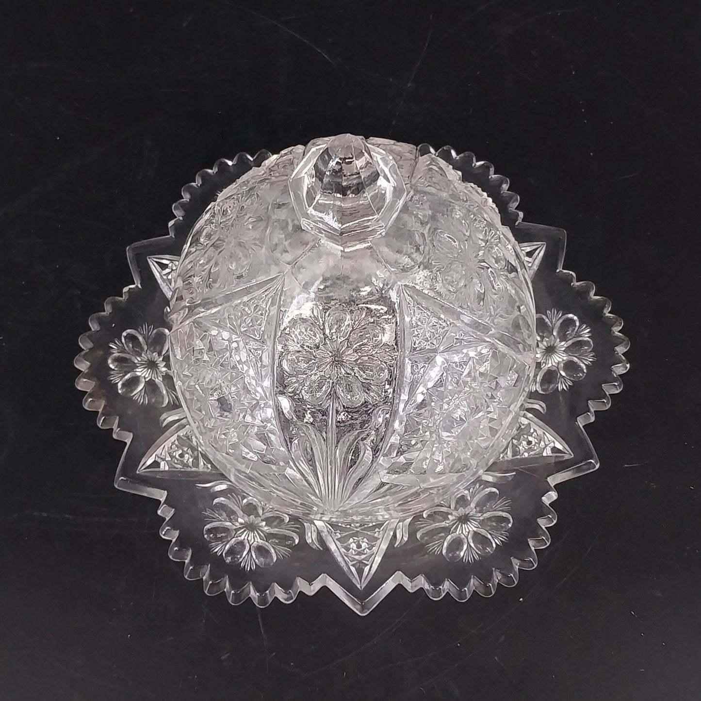 Imperial Glass Hobstar Covered Butter Dish Cheese Dome Clear Glass Sawtooth Vtg