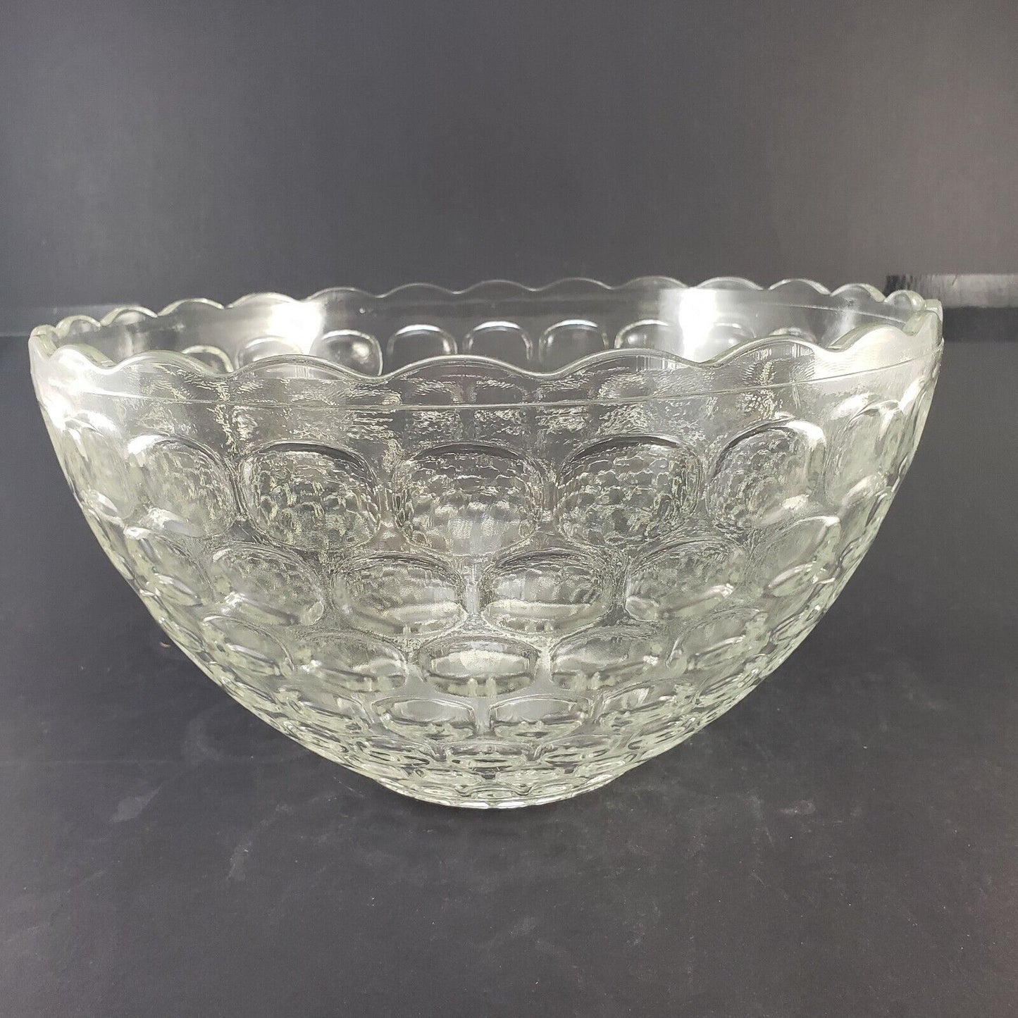 Vintage Federal Glass Thumbprint Iridescent Punch Bowl Set 7 Cups Ladle