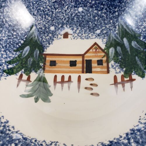 Holly Mountain Lodge Soup Bowl 8.5in Holiday Winter Scene