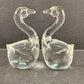 Pair of 4" Clear Glass Swan Figurines Molded Paperweights Vintage