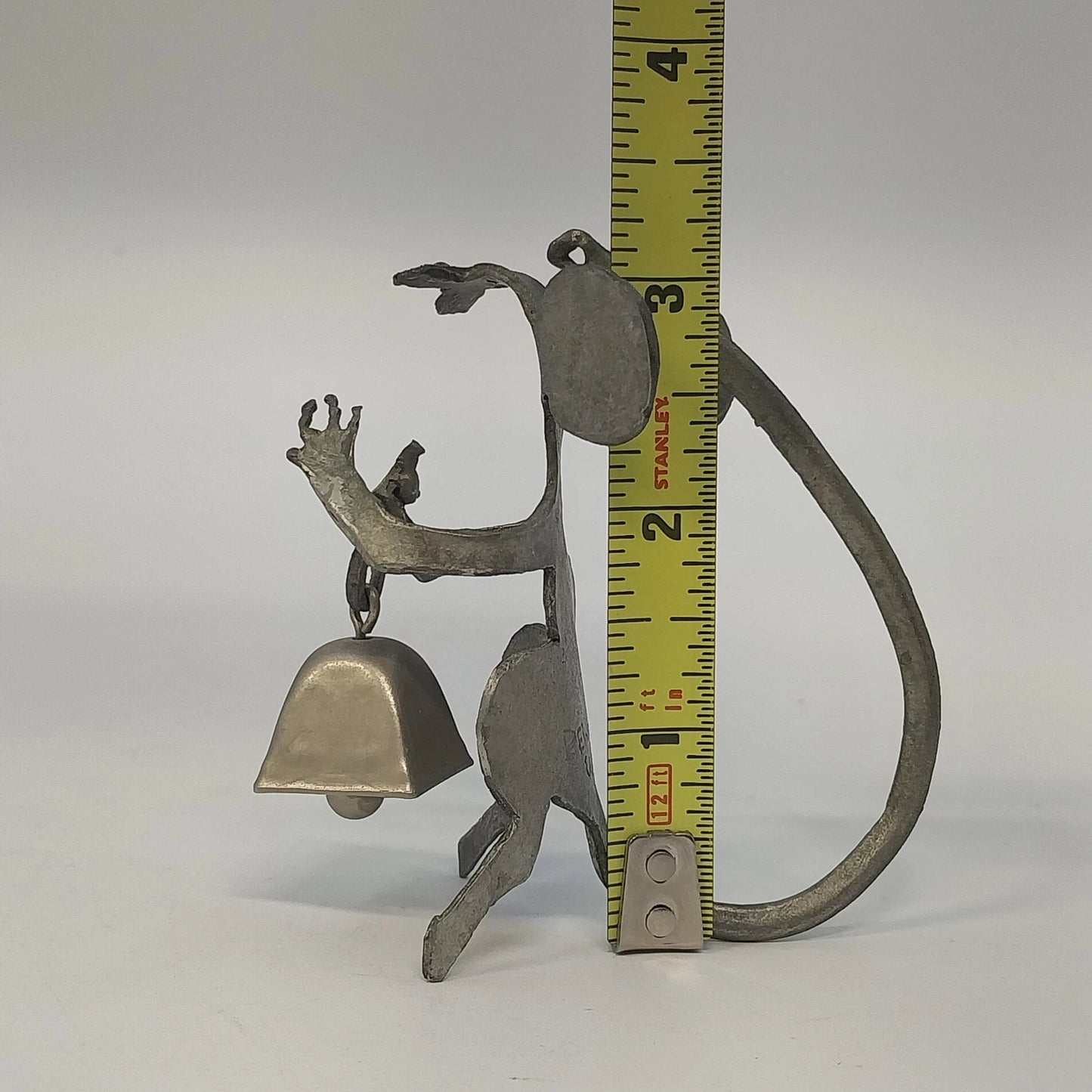 Zemtek Pewter Mouse Holding Bell Figurine Red Nose 3" Collectible Metal Ornament