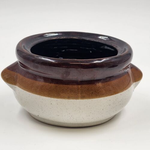 French Onion Soup Bowl Crock w Lid Casserole Dish Finger Grips Brown Stoneware