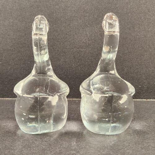 Pair of 4" Clear Glass Swan Figurines Molded Paperweights Vintage