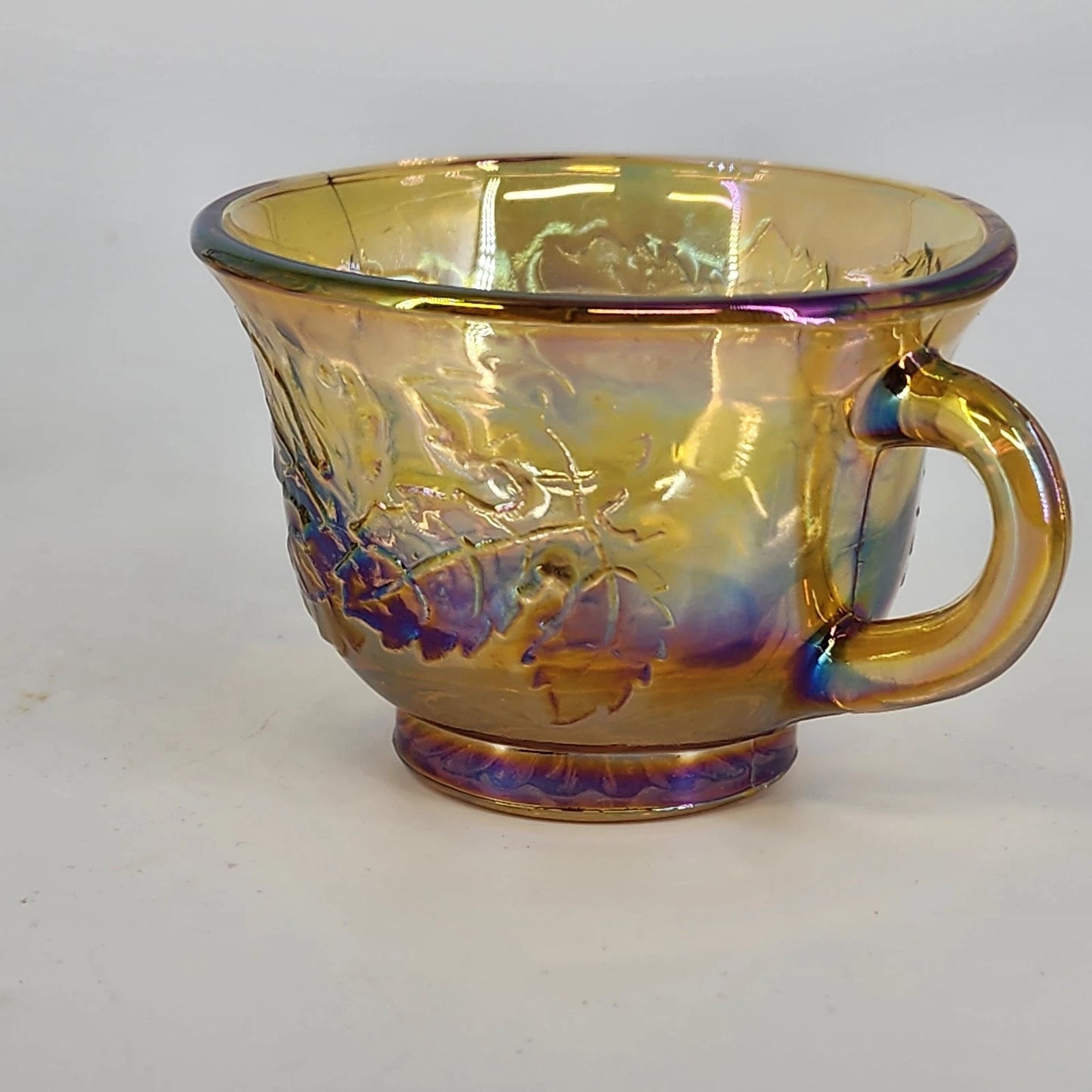 5 Harvest Grape Punch Cups Marigold Iridescent Indiana Glass Carnival Vintage