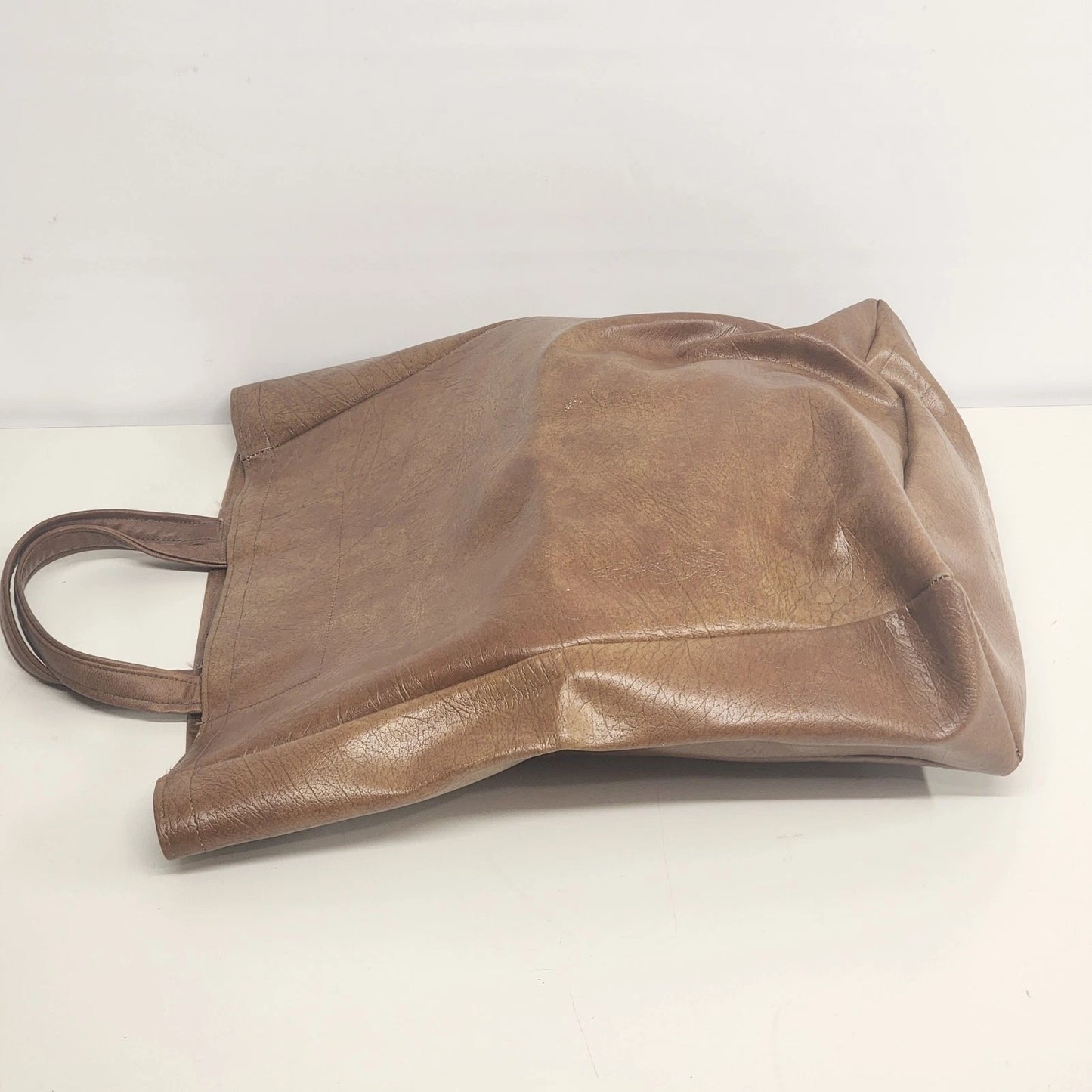 Brown Faux Leather Women's Tote Bag Large Shopper Korean Style Minimalist 16"h