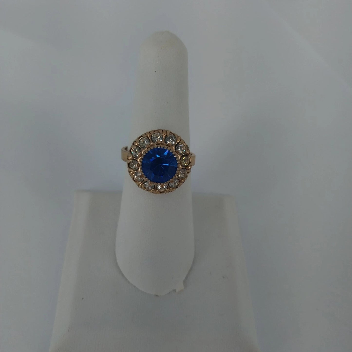 3 Pc Ring Lot Blue Rhinestone Adjustable Silver Tone Flower Chain Link Size 7