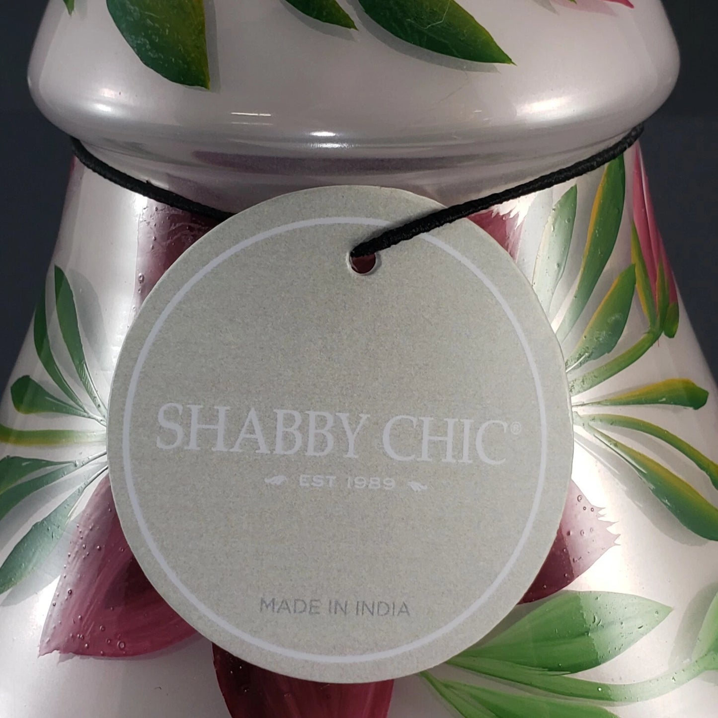 Shabby Chic Frosted Glass Christmas Tree Hand Painted Poinsettia 11.5" NWT India