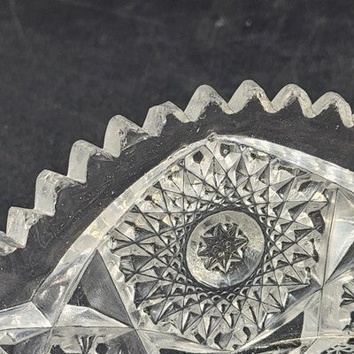 Imperial Glass Nucut Lead Crystal Oval Serving Bowl Sawtooth Edge 6.5" Vtg 50s