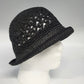 Signature Studio Women's Black Straw Hat Open Weave Floral Crochet Brim OSFM