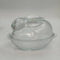 Indiana Glass Confections Bunny on Nest Candy Dish Clear Crystal w Lid USA Vtg