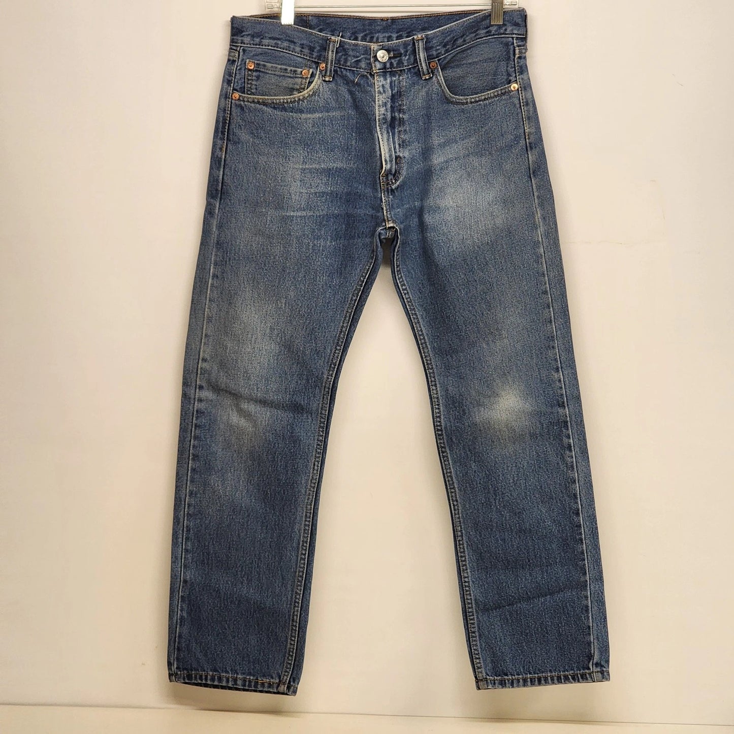 Levi's 505 Mens 32x30 Heavy Wash Distressed Straight Leg Jeans