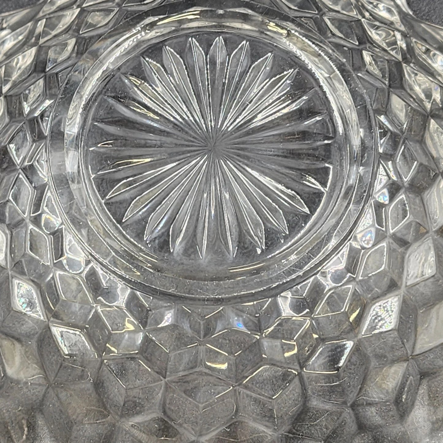 Fostoria American Clear Serving Bowl 8.75" w 2 Handles Cubist Design Glass Vtg