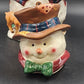 Ceramic Snowman Cookie Jar 13" w/ Birdhouse, Deer, Squirrel, Hat & Bowtie