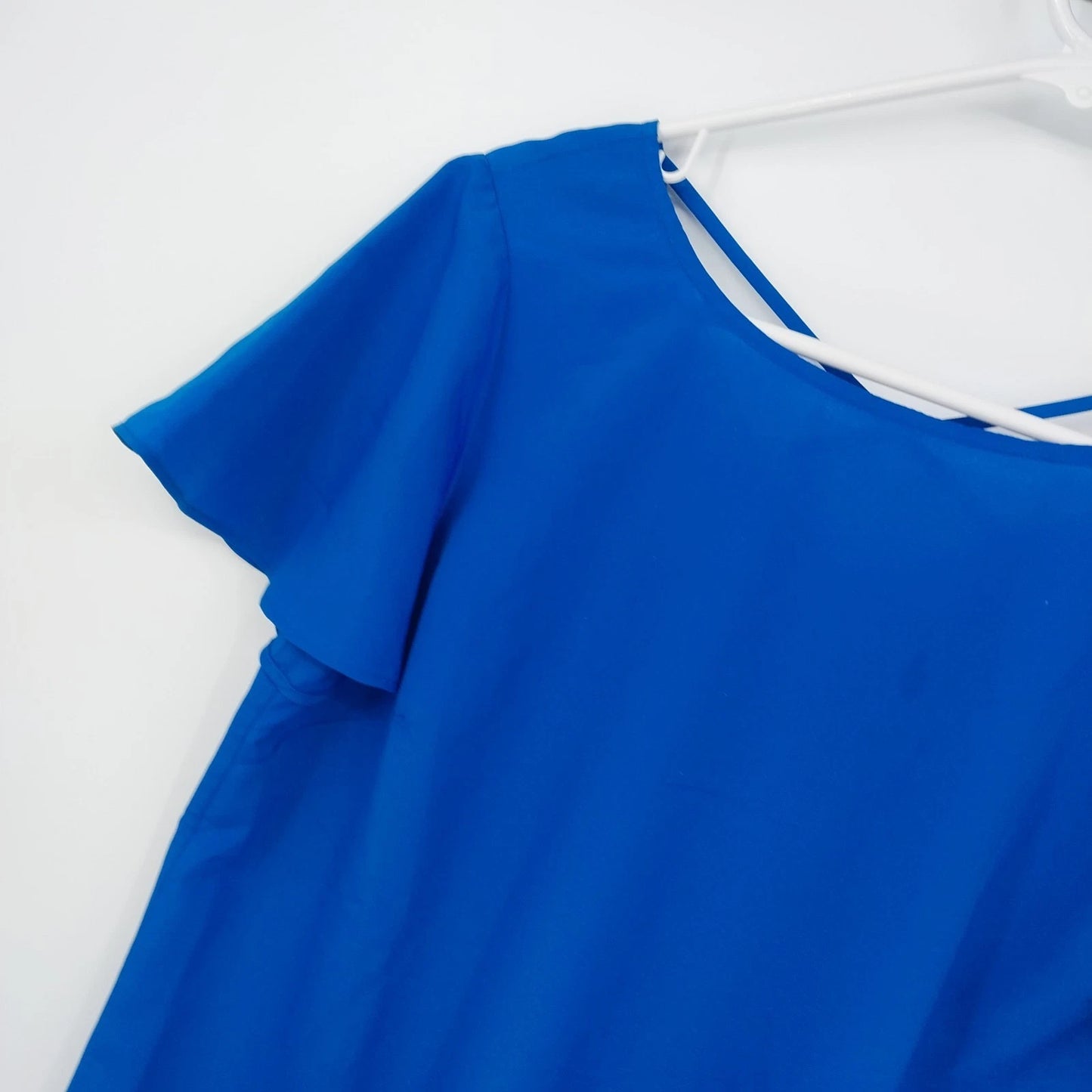 Talbots Petites Blue Chiffon Blouse Flutter Sleeve V Neck Women's MP Polyester