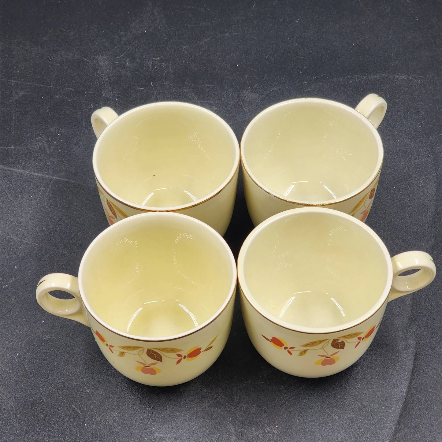 4 Autumn Leaf St Denis Cups Tea/Coffee Hall's Superior for Jewel Tea MCM Vintage