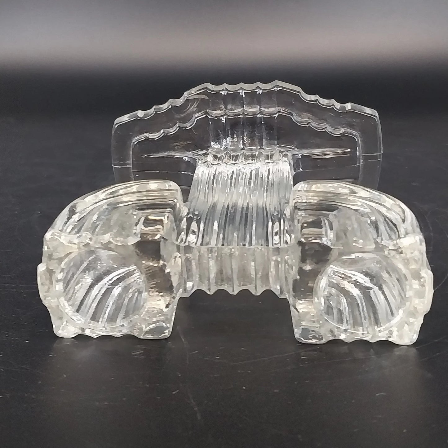 Anchor Hocking Queen Mary Clear Glass Pattern Double Candle Holder 4.5" Vintage