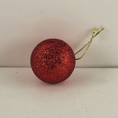 12 Red Glitter Ball Christmas Ornaments 1.5" Size Non Shatter Plastic