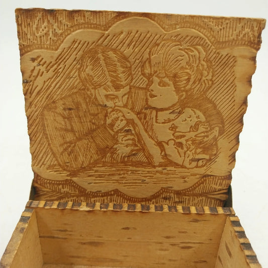 Pressed Wood Cigarette Candy Box 4" Hinged WIZARD Pyrography LF Grammes & Son PA