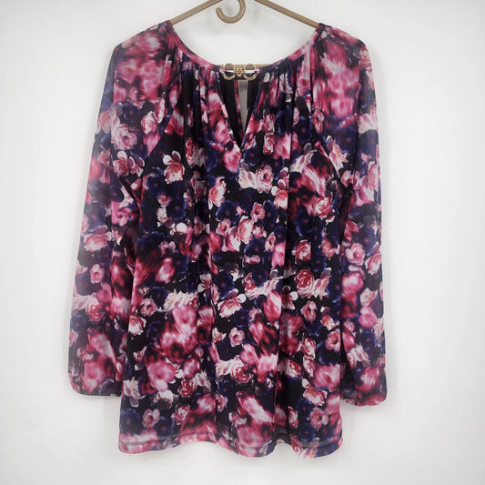Jennifer Lopez women's floral chiffon blouse in pink purple navy and black