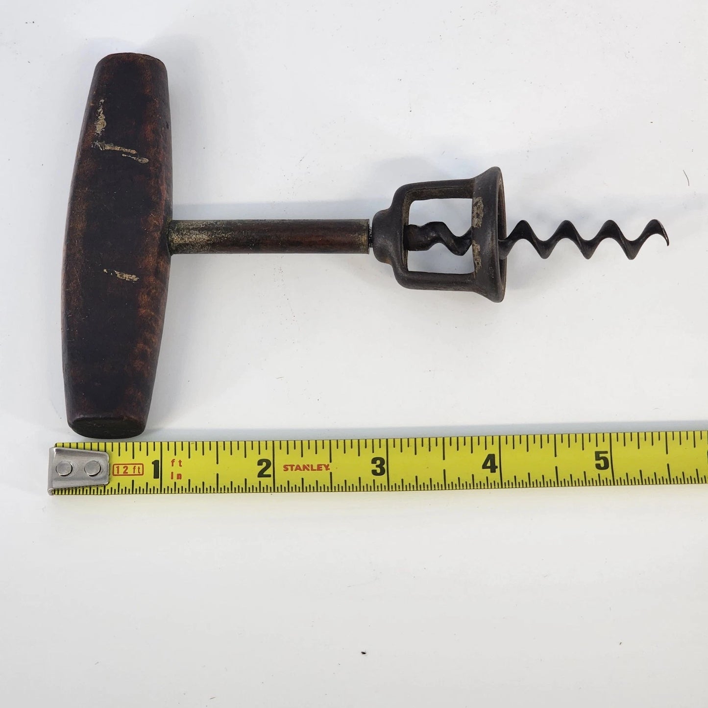 WILLIAMSON'S Corkscrew Wine Bottle Opener Flat Wood T Handle Boot Lever 5.5" Vtg