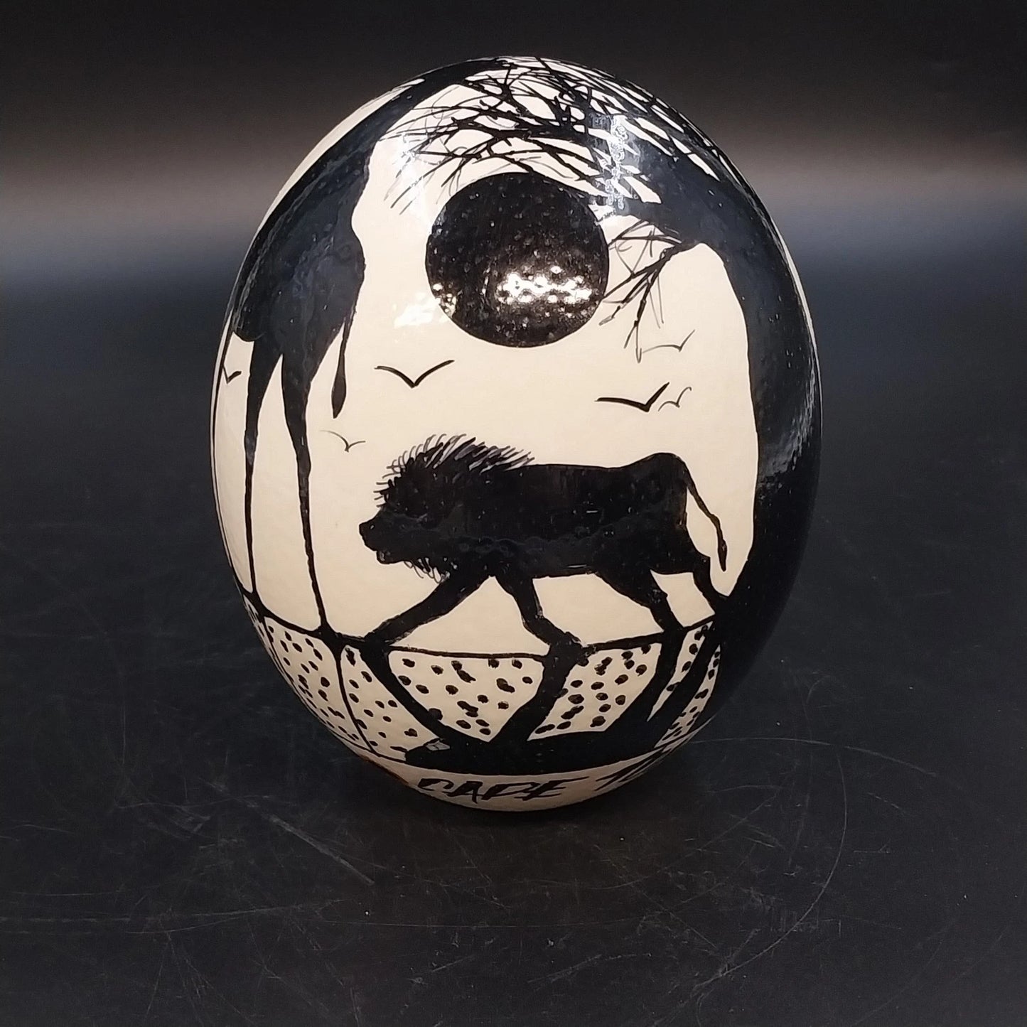 Hand Painted Ostrich Egg Art Cape Town South Africa Safari Wildlife Decor 5.5"