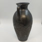 Black Pottery Vase Incised Floral Double Handle Amphora Urn 14" Unmarked
