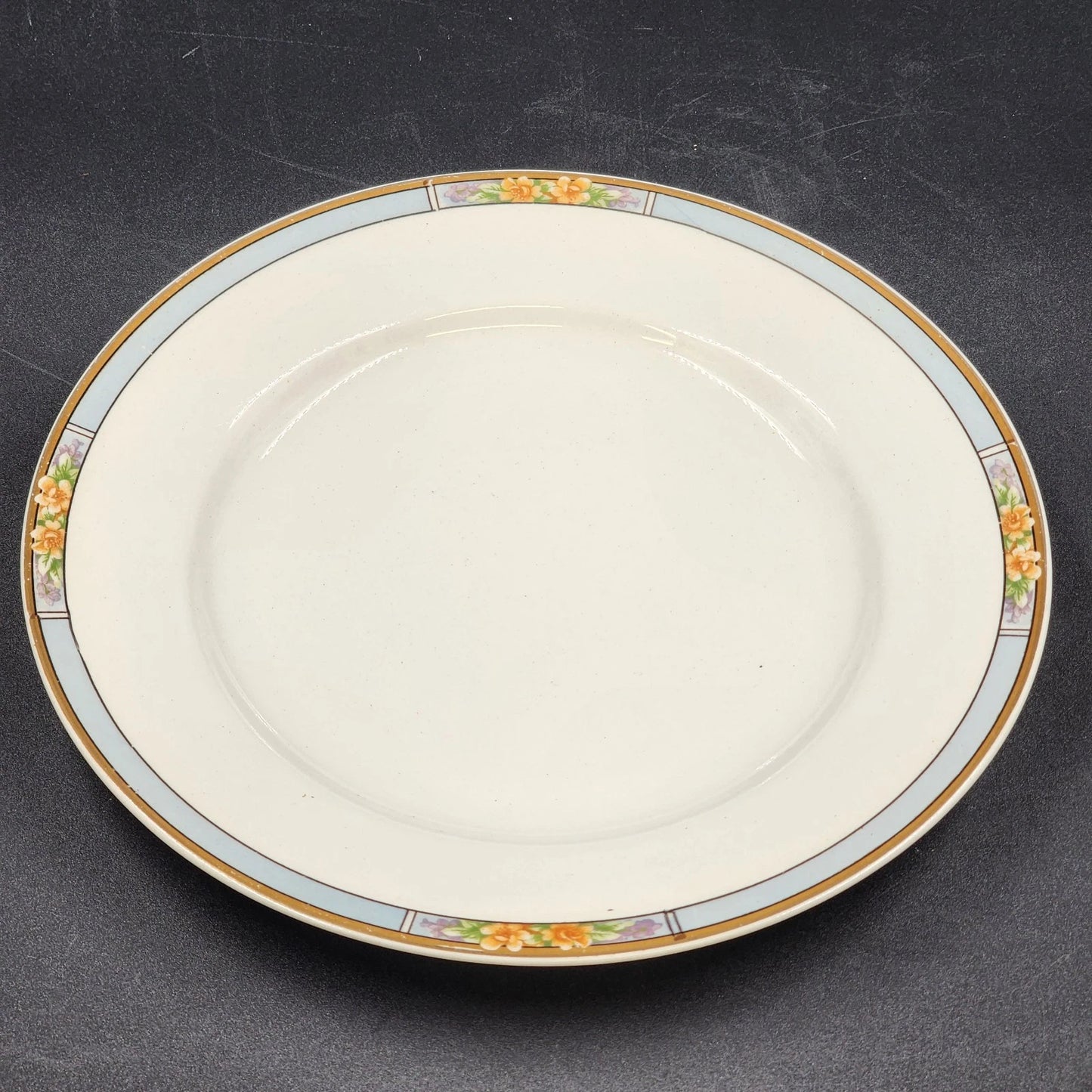 Nebraska Blue Dinner Plate 10" England Blue Rim Flower Accent J&G Meakin