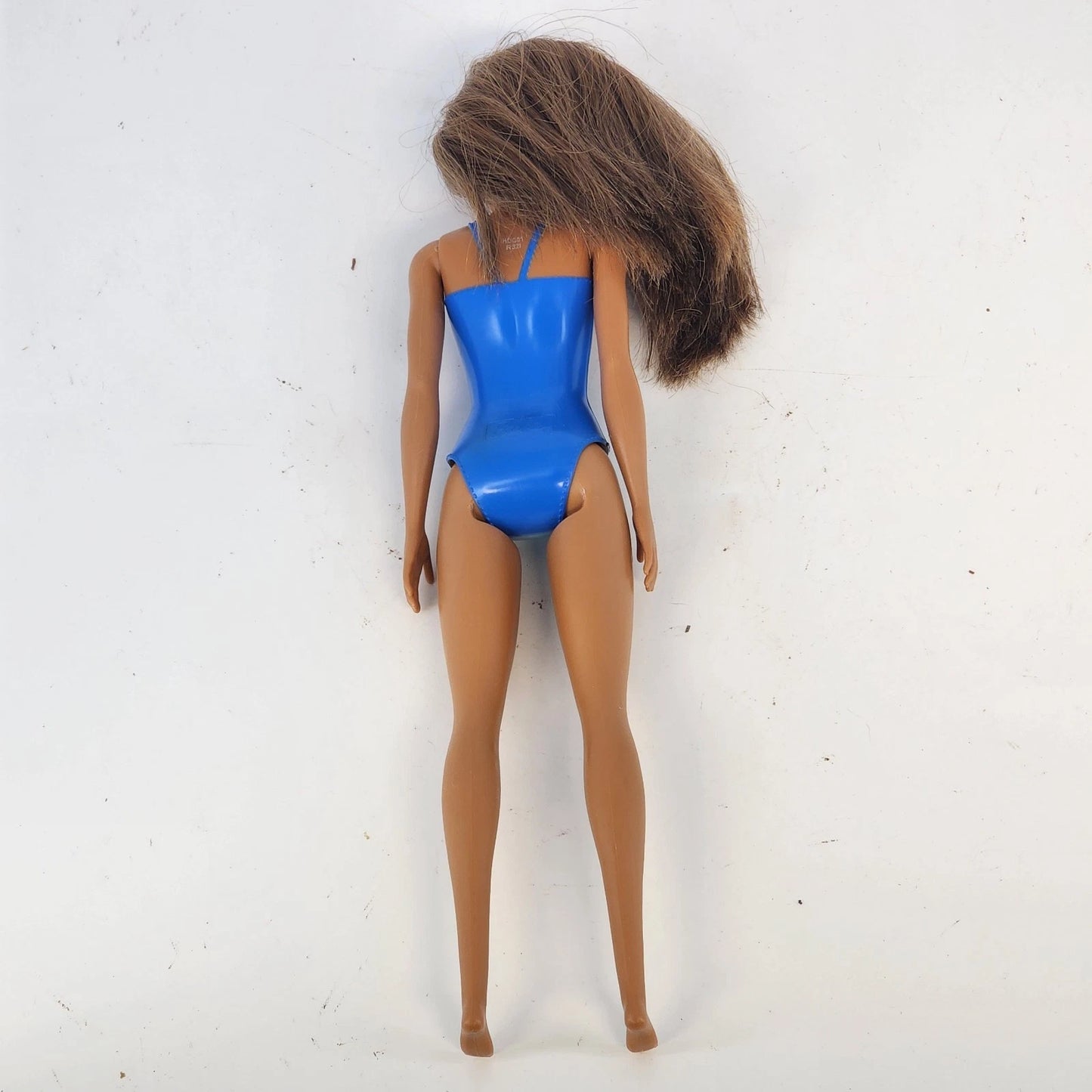 Barbie Beach Fashion Doll Brunette Blue Floral Swimsuit Mattel 2014