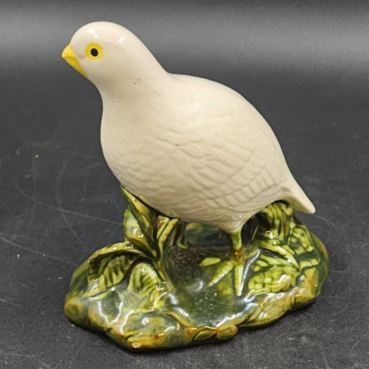 Ceramic Bird Figurine White Partridge on Green Foliage by Cort's Ceramics 7.5"h