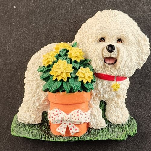 Bichon Frise Refrigerator Magnet Yellow Flowers Dog Figurine Willabee Ward MBI