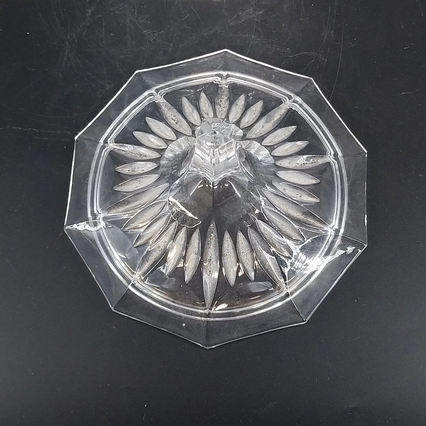 Heavy Glass Thumbprint Candy Dish Compote w Lid Silver Metal Base 7" Vintage