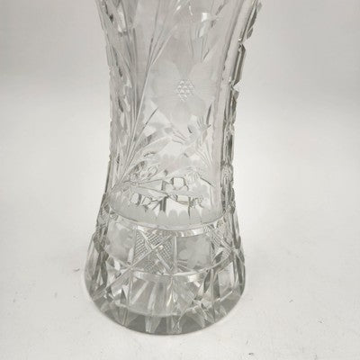Imperlux Germany 12"x5" Lead Crystal Vase Flared Hand Cut Floral VTG Glass