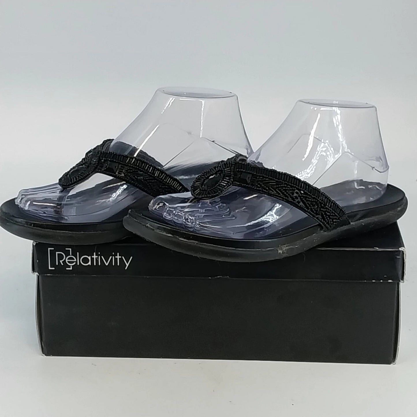 Relativity Park Black Sandals Women 8 M Rhinestone Embellished Straps Flip Flops