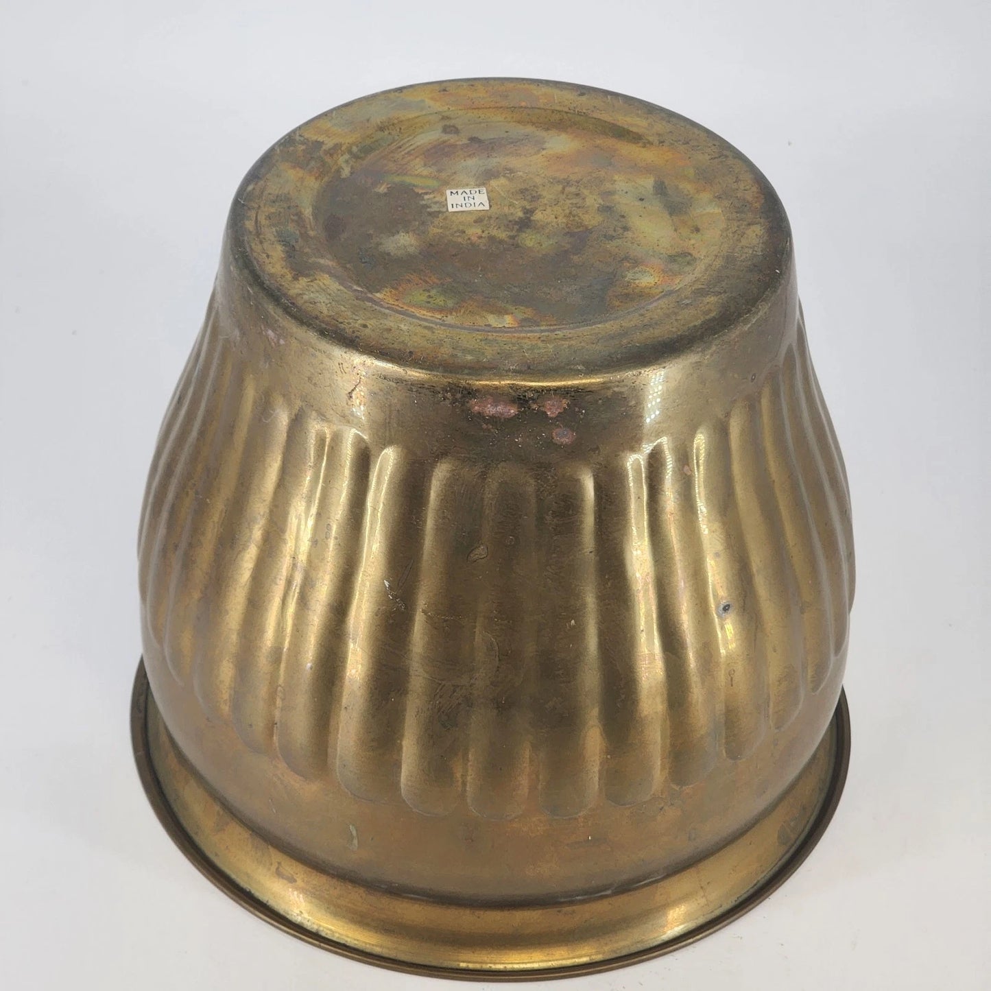 Brass Planter Pot Ribbed Fluted Bowl India 9.5" Indoor Outdoor Plant Decor Vtg