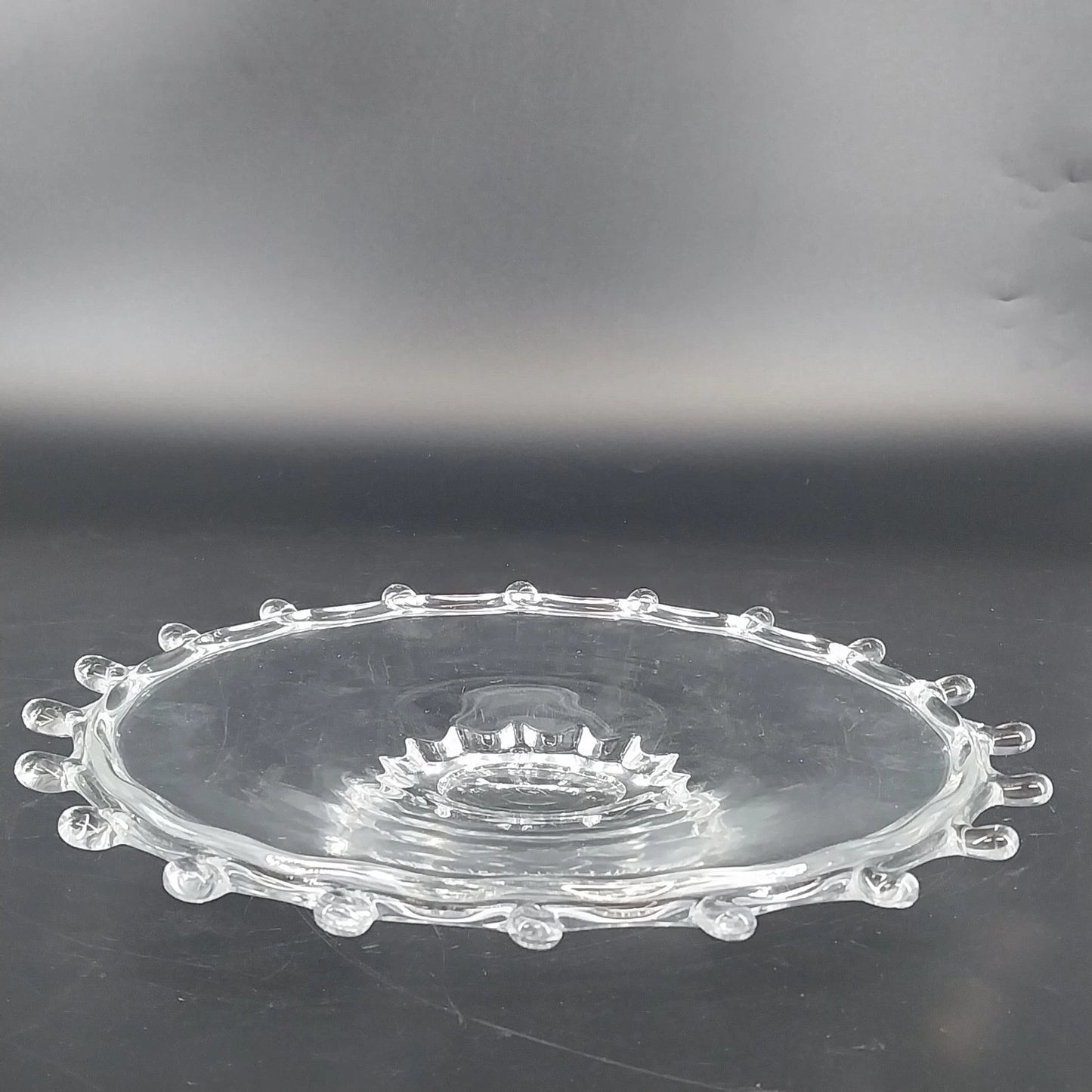 Heisey Lariat Clear Glass Footed Bon Bon Nougat Plate Candy Dish 8.5" Looped Rim