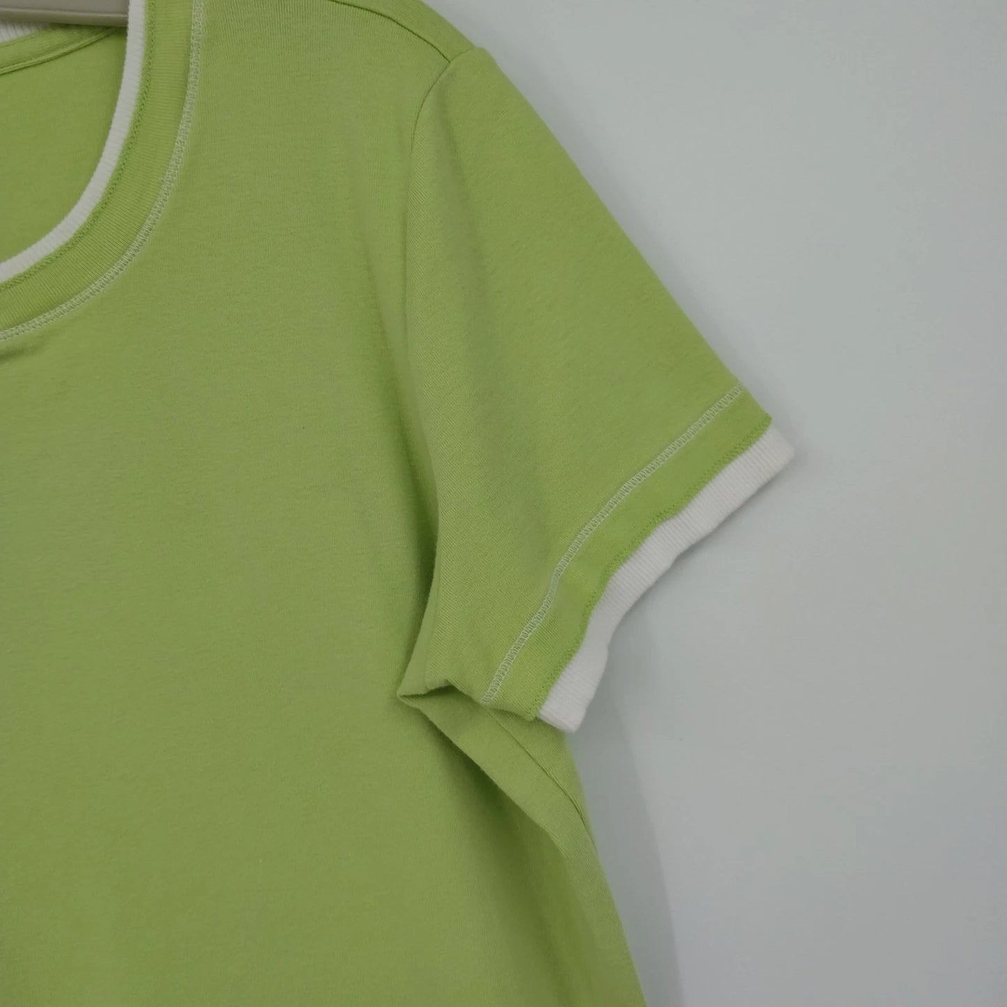 SB Active Ringer T Shirt Women's Large Lime Green White Trim Short Sleeve Cotton