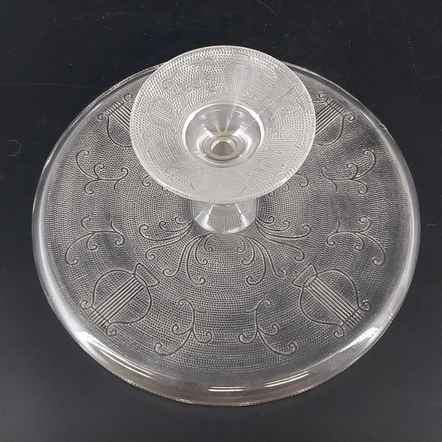 Vintage Jeannette Glass Pedestal Cake Stand Harp Pattern Clear