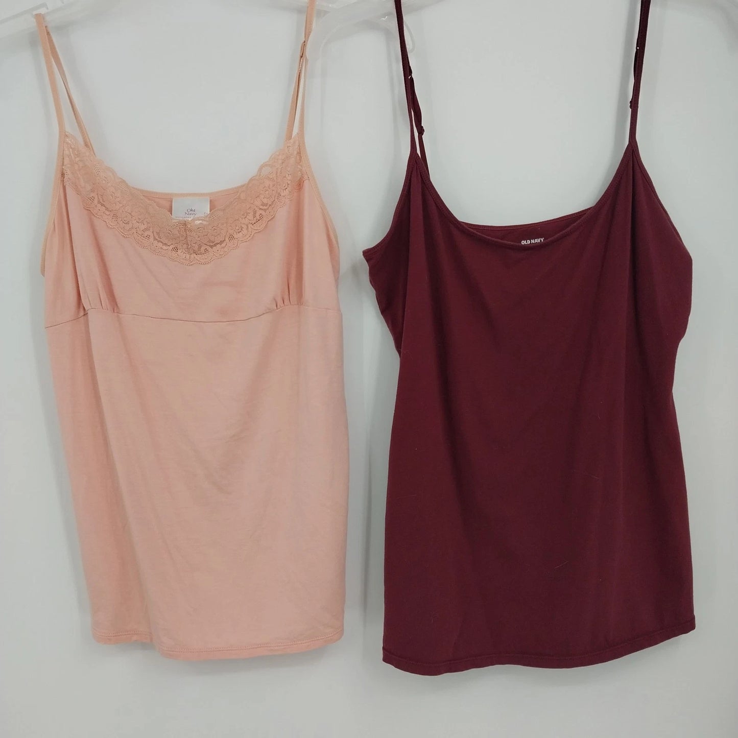 Old Navy Lace Trim Camisole Tank Top Lot 2 Women's Large Burgundy Pink Fitted
