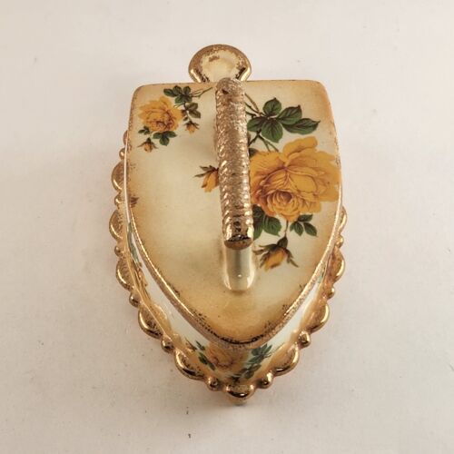 Porcelain Trinket Dresser Box Iron Yellow Gold Gilt Covered Jewelry Ring Vintage