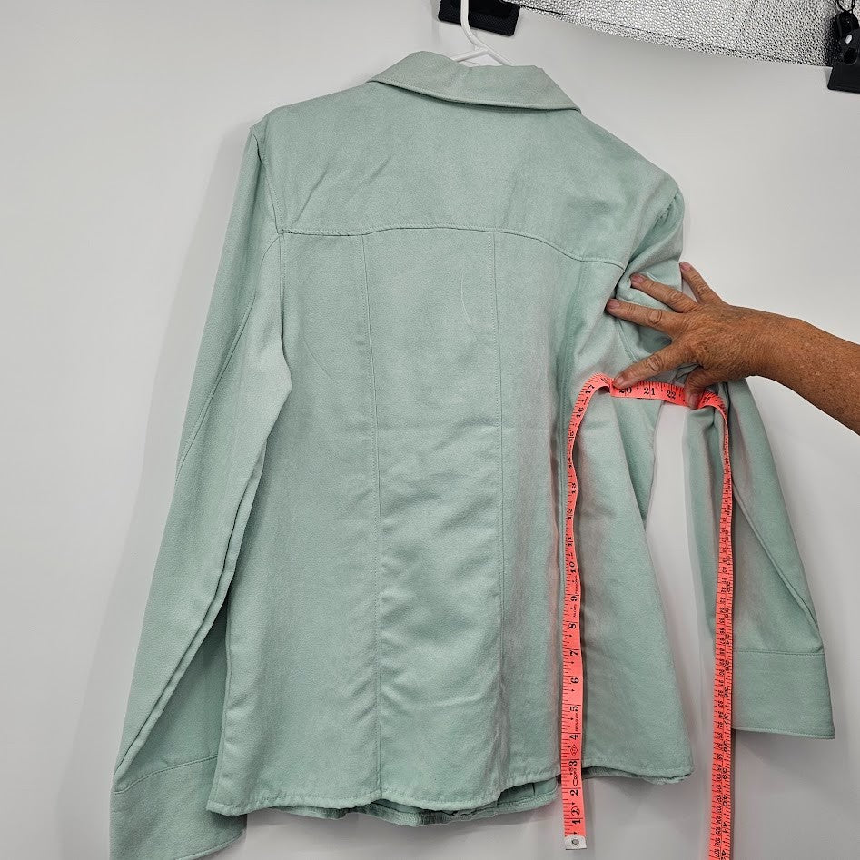 Y2K Cato Fashion Faux Suede Jacket Women’s L Seafoam Green Button Up Retro Blazer